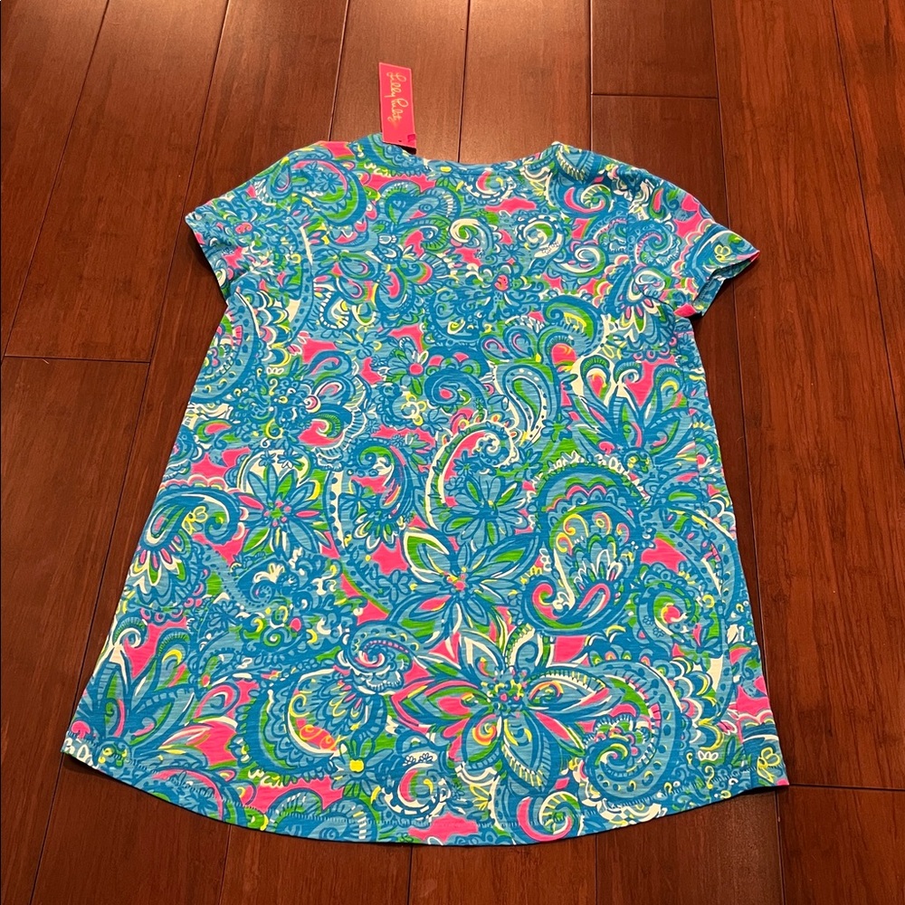 Lilly Pulitzer Etta V-Neck Seabreeze Blue Hey Gull Friend - Picture 2 of 5